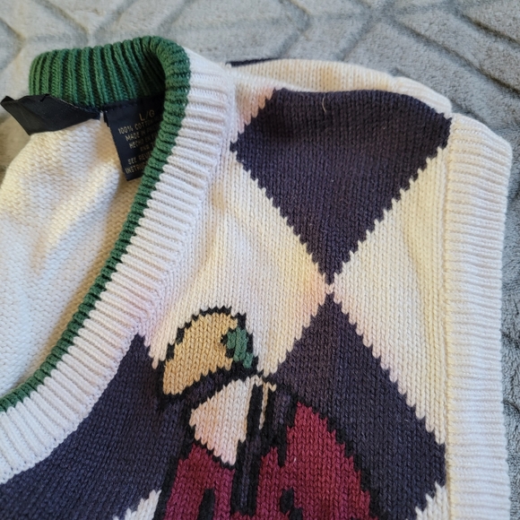 Vintage New River Mens White Argyle Golf Sweater Vest Golfer Image 100% Cotton L - Picture 3 of 5